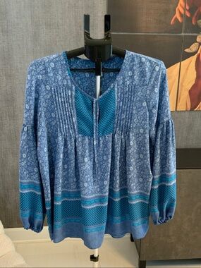 GAP Blue Printed Peasant Tunic with Teal Accents L